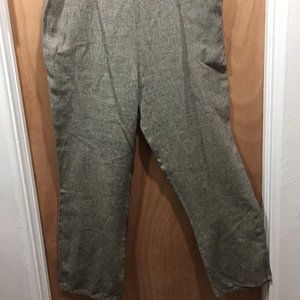 Flax Linen Pants Heather Gray Wide Leg Side Slit Pocket  & Zip  sz L LAGENLOOK